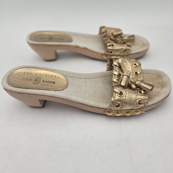 THE ORIGINAL CAR SHOE Gold Tassel Wooden Slip On Italy Womens 35 4.5 Leather - Picture 4 of 11
